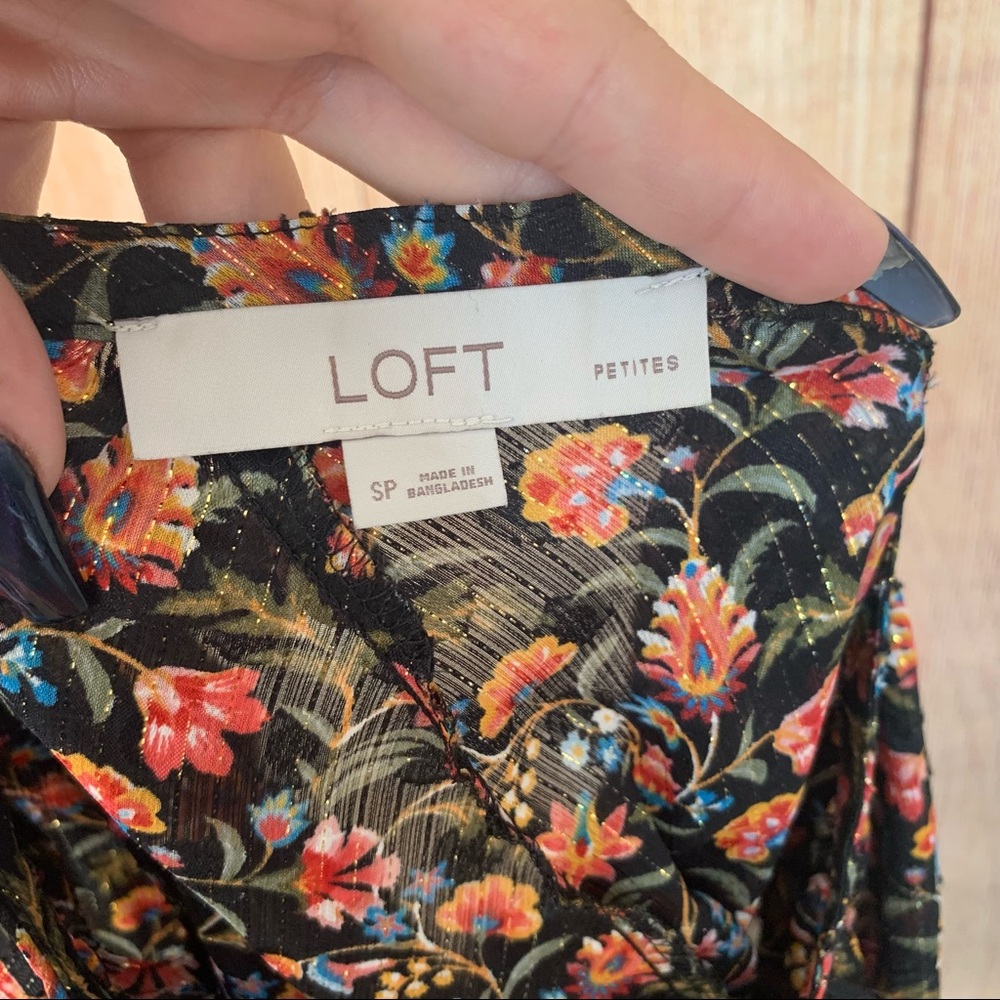 LOFT Petite Small Black Colorful Floral Casual Blouse - Picture 8 of 8